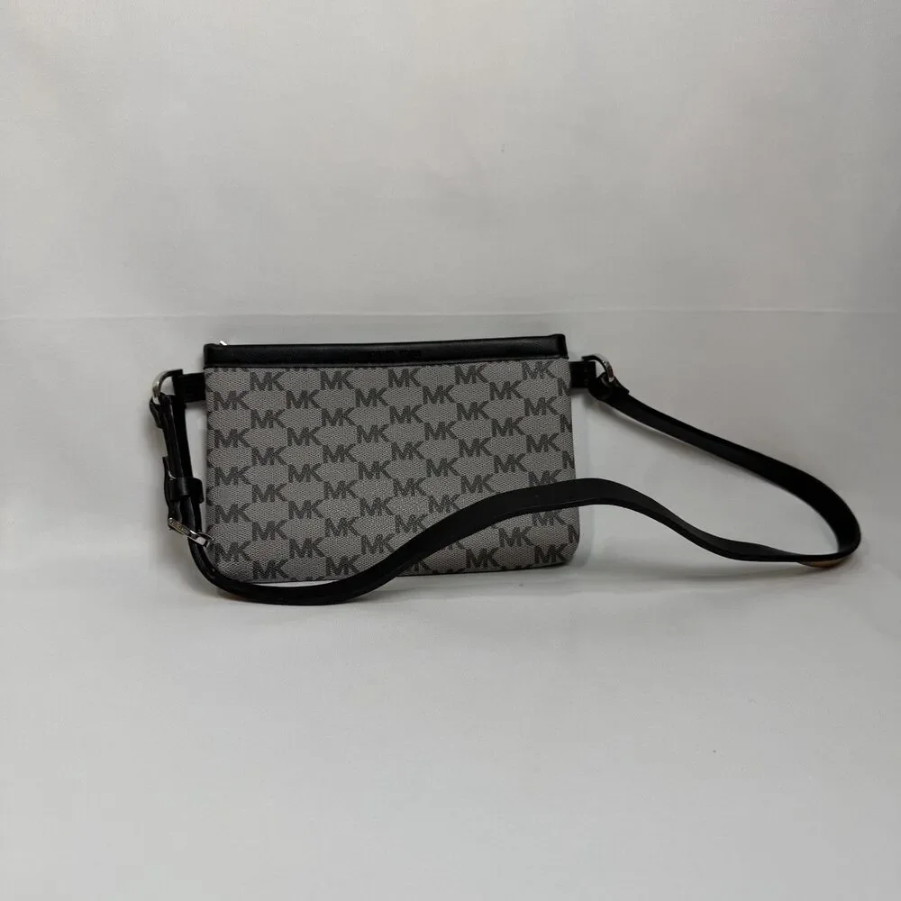 MICHAEL KORS MK Logo Fanny Pack Belt Bag 551749C Gray Black Sz M NWOT